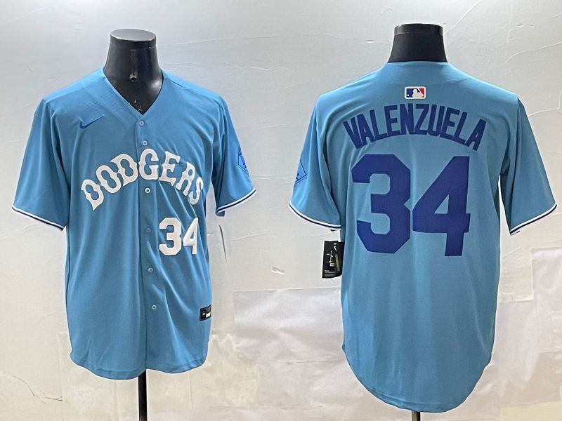 Men Los Angeles Dodgers #34 Valenzuela Light Blue Joint Name 2025 Nike MLB Jersey style 31619->los angeles dodgers->MLB Jersey